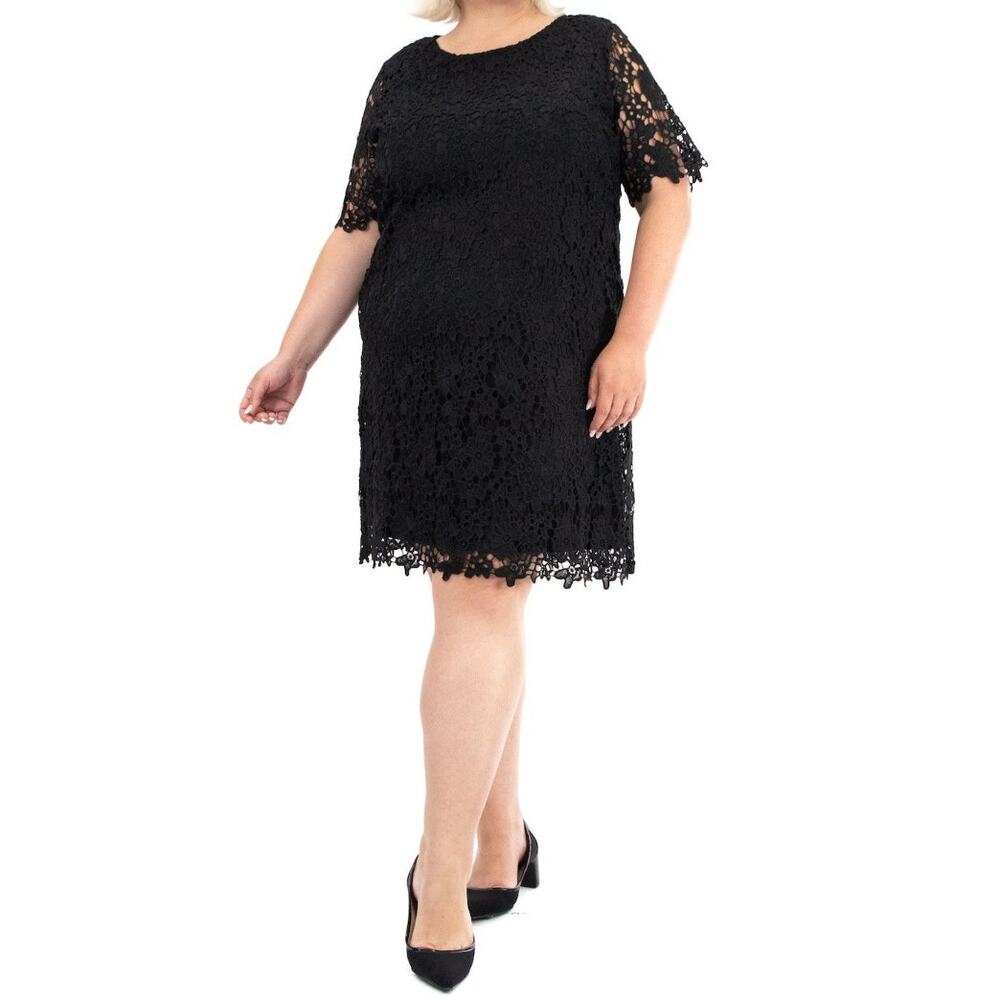 Nina Leonard Black Laced Lined Sheath Formal Dress Women's Plus Size 1X Gothic
